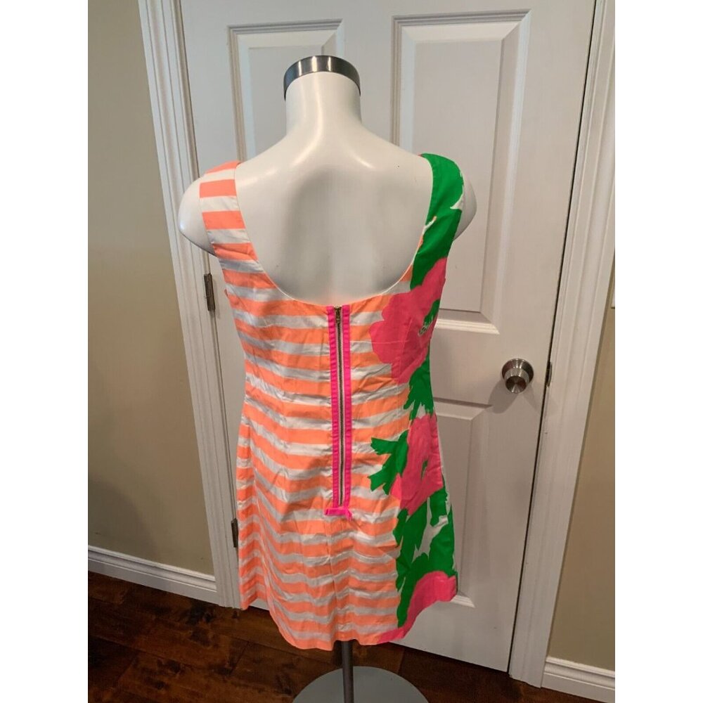 Lilly Pulitzer Delia Orange & White Striped Sunrise Print Mini Shift Dress Sz 4 - Picture 5 of 6